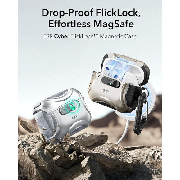 ESR Cyber Series AirPod Pro 3 (2025) Case MagSafe USB-C Drop-Proof Lock Titanium - Picture 3 of 11